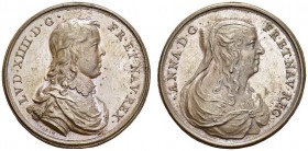 AUSTRIA. 
 Philip IV, 1621-1665. Bronze medal ND (1643), unsigned (Warin). Anne of Austria, mother of Louis XIV. Obv. LVD XIIII D G FR ET NAV REX. Bu...