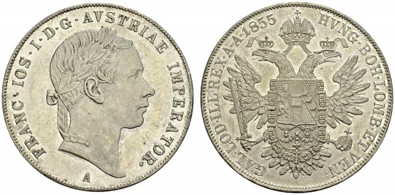 AUSTRIA. 
 Franz Joseph I, 1848-1916. Taler 1855 A, Vienna. KM 2243.1. AR. 26.0...