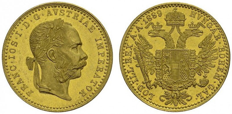 AUSTRIA. 
 Franz Joseph I, 1848-1916. Ducat 1889. KM 2267; Fr. 493. AU. 3.49 g....