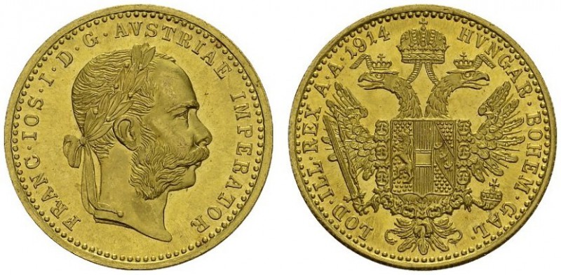 AUSTRIA. 
 Franz Joseph I, 1848-1916. Ducat 1914. KM 2267; Fr. 493. AU. 3.49 g....