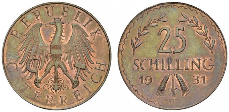 AUSTRIA. 
 Ist Republic, 1918-1938. 25 Schilling 1931. Pattern in bronze. Reede...
