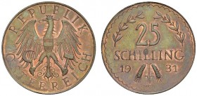 AUSTRIA. 
 Ist Republic, 1918-1938. 25 Schilling 1931. Pattern in bronze. Reeded edge. KM -. BR. 3.27 g. RR
 UNC