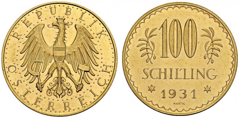 AUSTRIA. 
 Ist Republic, 1918-1938. 100 Schilling 1931. Prooflike. KM 2842; Fr....