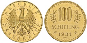 AUSTRIA. 
 Ist Republic, 1918-1938. 100 Schilling 1931. Prooflike. KM 2842; Fr. 520. AU. 23,53.
 UNC