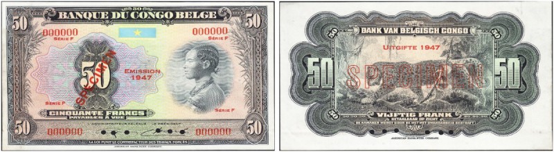 BELGIAN CONGO. 
 Banque du Congo Belge. 50 Francs 1947. Specimen. Series F, ser...