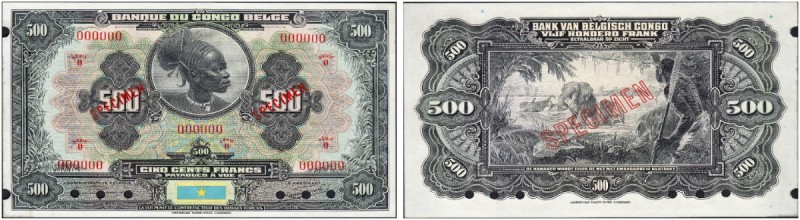 BELGIAN CONGO. 
 Banque du Congo Belge. 500 Francs ND (1941). Specimen. Series ...