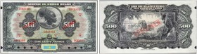 BELGIAN CONGO. 
 Banque du Congo Belge. 500 Francs ND (1941). Specimen. Series 0, serial number 000000. Red overprint ''SPECIMEN'' twice on face and ...