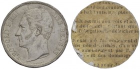 BELGIQUE. 
 Léopold I, 1831-1865. 5 Francs ND (1847). Epreuve uniface en étain d'avers du concours par Wiener. Dupriez 328. SN. 5.56 g.
 UNC