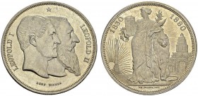 BELGIQUE. 
 Léopold II, 1865-1909. 5 Francs (module) 1880, Bruxelles. 15 rayons. 50ème anniversaire de l'Indépendance. Dupriez 1217. AR. 25.02 g.
 G...