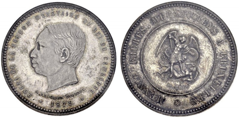 CAMBODIA. 
 Norodom I, 1835-1904. Piastre 1875, Brussels. Pattern in silver by ...