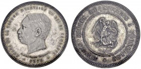 CAMBODIA. 
 Norodom I, 1835-1904. Piastre 1875, Brussels. Pattern in silver by Wurden, plain edge. Obv. ESSAI DE LA PRESSE MONÉTAIRE DU ROI DU CAMBOD...