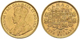 CANADA. 
 George V, 1910-1936. 5 Dollars 1912. KM 26; Fr. 4. AU. 8.35 g.
 Nice AU