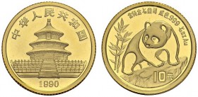 CHINA. 
 People's Republic, 1949-. 10 Yuan 1990, Large date. 1/10 oz Panda. KM 269; Fr. B7. AU. 3.10 g.
 Gem UNC
 In original sealed mint packaging...