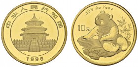 CHINA. 
 People's Republic, 1949-. 10 Yuan 1998, Large date. 1/10 oz Panda. KM 1127; Fr. B7. AU. 3.12 g. 8502 ex. R
 NGC MS 69