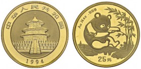 CHINA. 
 People's Republic, 1949-. 25 Yuan 1994, Large date. 1/4 oz Panda. KM 613; Fr. B6. AU. 7.80 g. 20'388 ex.
 Gem UNC
 In original sealed mint...