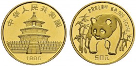 CHINA. 
 People's Republic, 1949-. 50 Yuan 1986. 1/2 oz Panda. KM 134; Fr. B5. AU. 15.55 g. 48'618 ex.
 Gem UNC