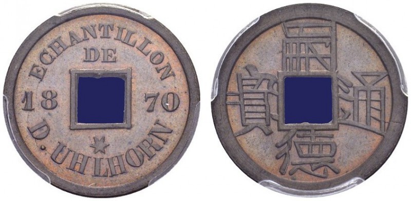 COCHINCHINA. 
 Colonie française, 1867-1887. Sapeque 1870. Pattern in copper by...