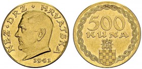 CROATIA. 
 Independent State, 1941-1945. 500 Kuna 1941. Ante Pavelic I. Obv. NEZ DRZ HRVATSKA. Rev. Shield below denomination in a frieze. KM A3; Fr....