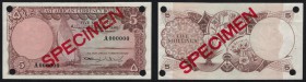 EAST AFRICA. 
 East African Currency Board. 5 S hillings ND (1964). Specimen. Serial number A 000000. Red overprint ''SPECIMEN'' on face and back. Pu...
