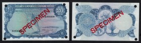 EAST AFRICA. 
 East African Currency Board. 20 S hillings ND (1964). Specimen. Serial number A 000000. Red overprint ''SPECIMEN'' on face and back. P...