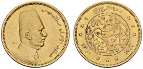 EGYPT. 
 Fuad I, 1917-1936. 100 Piastres AH1340 / 1922. KM 341; Fr. 28. AU. 8.48 g.
 UNC