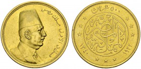 EGYPT. 
 Fuad I, 1917-1936. 500 Piastres AH1340 / 1922. KM 342; Fr. 26. AU. 42.51 g.
 Nice AU