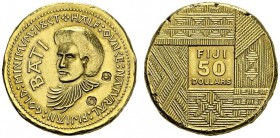 FIJI. 
 Republic, 1970-. 50 Dollars ND (1990), Eberzahn. Serial number 177 on edge. KM 58; Fr. 7. AU. 15.77 g. 168 ex. RRR
 Nice UNC