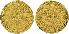 FRANCE. 
 Charles V, 1364-1380. Franc à pied. Dup. 360; Ciani 457. AU. 3.79 g.
 SUP