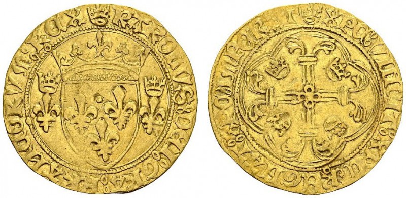 FRANCE. 
 Charles VII, 1380-1422. Ecu d'or au soleil (5ème émission, 2 novembre...