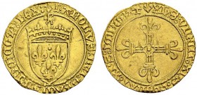 FRANCE. 
 Charles VIII, 1483-1498. Ecu d'or au soleil (1ère émission, 11 septembre 1483) Point 15ème, Rouen. Dup. 575; Ciani 790. AU. 3.44 g.
 TTB...