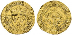 FRANCE. 
 Louis XII, 1498-1515. Ecu d'or au soleil (25 avril 1498) Point 19ème, Saint Lô. Dup. 647; Ciani 900. AU. 3.37 g.
 TTB