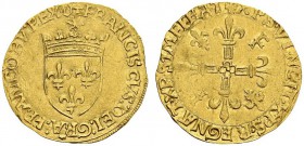 FRANCE. 
 François I, 1515-1547. Ecu d'or au soleil (1ère émission 1515), sans marque d'atelier. Dup. 769; Ciani 1070. AU. 3.32 g.
 SUP