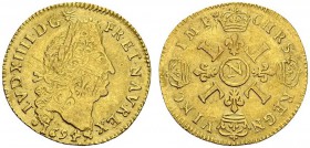 FRANCE. 
 Louis XIV, 1643-1715. Louis d'or aux 4L 1694 N, Montpellier. Gad. 252. AU. 6.30 g.
 TTB+