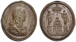 FRANCE. 
 Louis XIV, 1643-1715. Médaille en cuivre 1664, non signée (Warin). Commémore la cérémonie du Sacre à Reims. Av. L XIIII D G F ET N R S D VI...