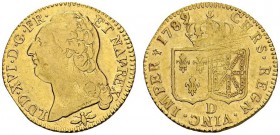 FRANCE. 
 Louis XVI, 1774-1792. Louis d'or à la tête nue 1789/7 D, Lyon. Gad. 361. AU. 7.57 g.
 TTB