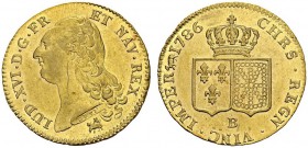 FRANCE. 
 Louis XVI, 1774-1792. Double louis d'or à la tête nue 1786 B, Rouen. Gad. 363. AU. 15.28 g.
 TTB+