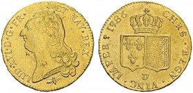 FRANCE. 
 Louis XVI, 1774-1792. Double louis d'or à la tête nue 1786 D, Lyon. Gad. 363. AU. 15.20 g.
 SUP