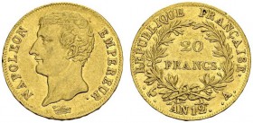 FRANCE. 
 Consulat, 1799-1804. 20 Francs An 12 (1803) A, Paris. Gad. 1020; F. 510. AU. 6.42 g.
 SUP