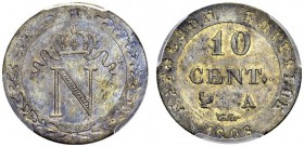 FRANCE. 
 Napoléon I, 1804-1814. 10 Centimes 1808 A, Paris. Gad. 190; F. 130. AR. 2.00 g.
 PCGS MS 63