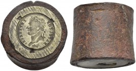 FRANCE. 
 Napoléon I, 1804-1814. Coin d'avers du 1/2 Franc tête laurée (1808-1814). Coin de faussaire ? type Gad. 398-399; type F. 177-178. Fer. 32 x...