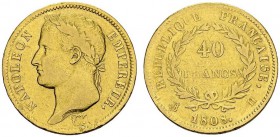 FRANCE. 
 Napoléon I, 1804-1814. 40 Francs 1808 H, La Rochelle. Gad. 1083; F. 540. AU. 12.77 g.
 TTB nettoyé