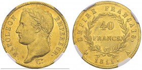 FRANCE. 
 Napoléon I, 1804-1814. 40 Francs 1811 A, Paris. Gad. 1084; F. 541. AU. 12.88 g.
 NGC MS 63