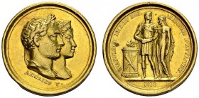 FRANCE. 
 Napoléon I, 1804-1814. Médaille en or 1810, par Andrieu. Mariage de Napoléon I avec Marie Louise d'Autriche. AU. 2.92 g.
 SUP