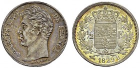 FRANCE. 
 Charles X, 1824-1830. 1/2 Franc 1829 B, Rouen. Gad. 402; F. 180. AR. 2.45 g.
 SUP-FDC