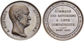 FRANCE. 
 Louis-Philippe I, 1830-1848. Médaille en bronze 1842, par Borrel. Hommage à l'astronome Alexis Bouvard. Poinçon proue et CUIVRE sur la tran...