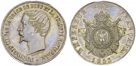 FRANCE. 
 Napoléon III, 1852-1870. 5 Francs 1853. Epreuve en argent sur flan épais, par Bouvet. Gad. 731; Maz. 735. AR. 30.38 g.
 SUP défauts sur la...