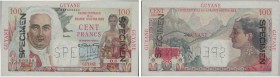 FRANCE / GUYANE. 
 Banque de l'Afrique Occidentale. 100 Francs ND (1947-49). Spécimen. Numéro de série O. 0 / 000000000. ''SPECIMEN'' perforé et tamp...