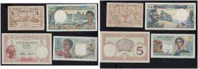 FRANCE / NOUVELLE-CALEDONIE. 
 Lot de 4 billets : 5 Francs ND (1916) Banque de l'Indochine signatures Borduge-Baudoin, 20 Francs ND (type 1951) Banqu...