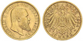 GERMANY. Württemberg. 
 Wilhelm II, 1891-1918. 10 Mark 1904 F, Stuttgart. KM 633. AU. 3,98 g.
 Nice AU