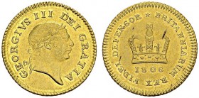 GREAT BRITAIN. 
 George III, 1760-1820. 1/3 Guinea 1806. Spink 3740; KM 650. AU. 2.78 g.
 AU